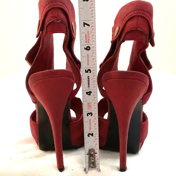 Red Suede Zipper Platform Heels | Statement Night Out Shoes Head Turners Sz 6.5 - Picture 11 of 15